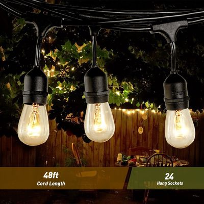 PVC 야외 스트링 라이트 E26 E27 S14 에디슨 램프 포함 방수 LED G40